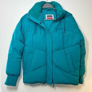 Levi’s Women’s Teal Puffer Jacket XS Hooded Quilted Winter Coat Zip